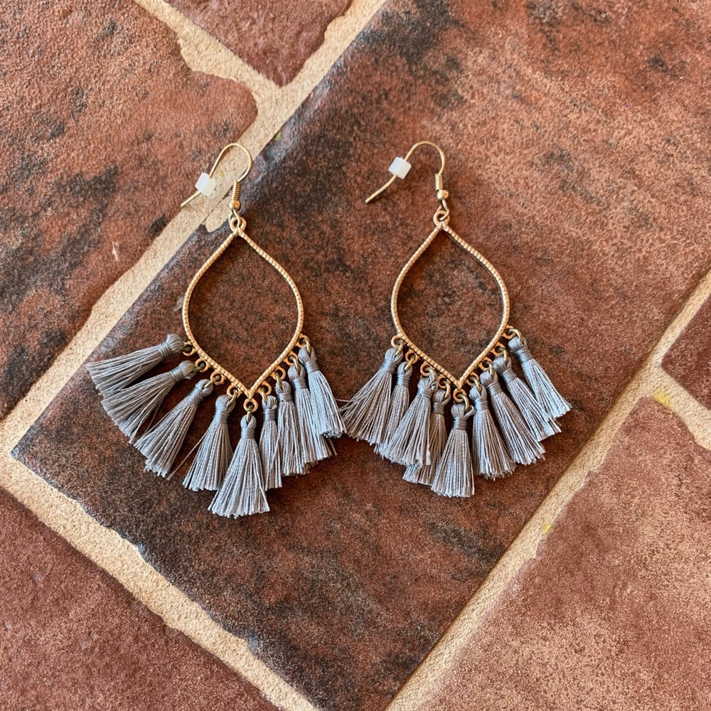 Gray Fringe Earrings